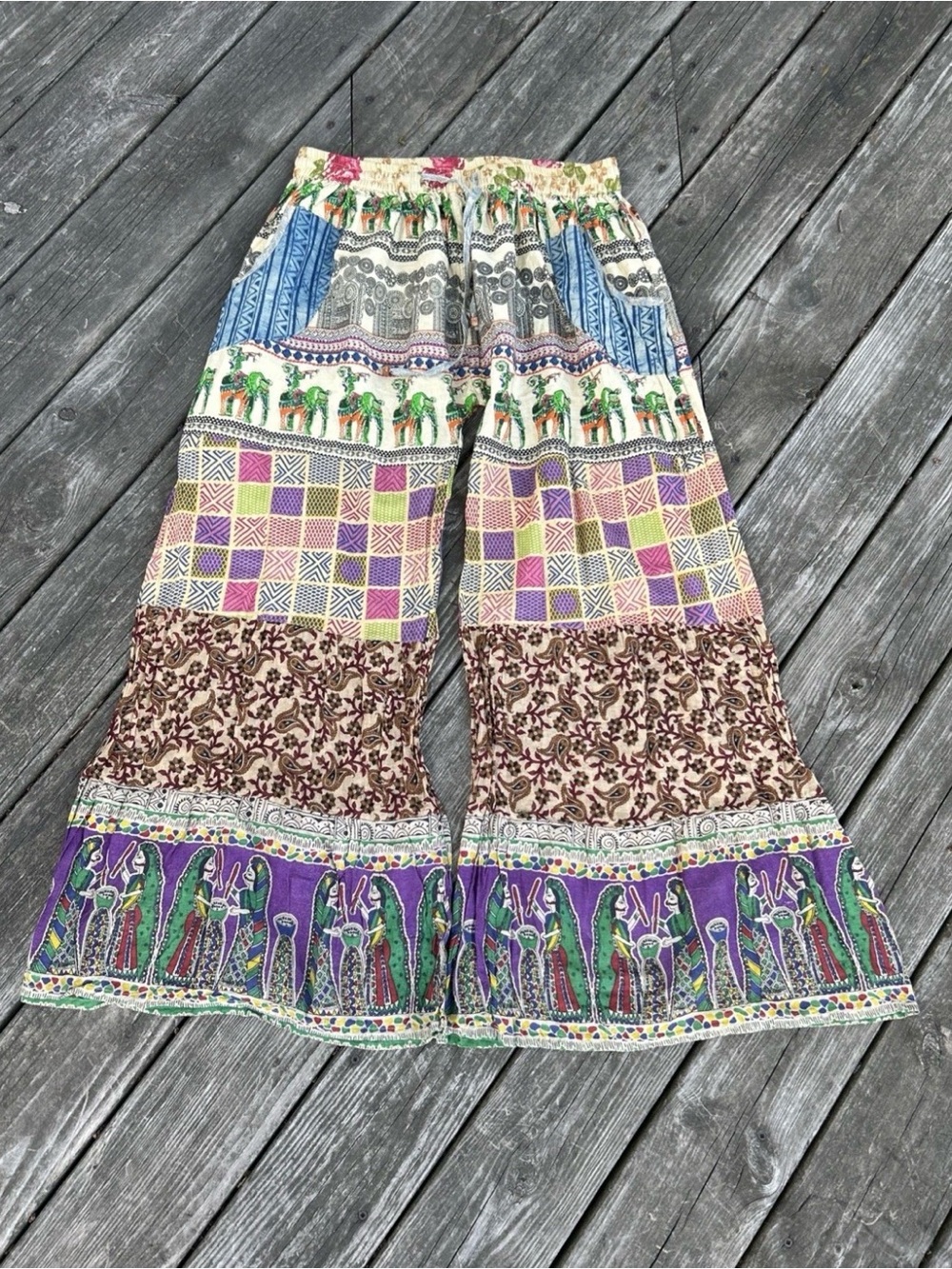 VTG Gypsy Rose MADE FROM THE EARTH WEAR IN PEACE Boho Pants Wide Leg M/L